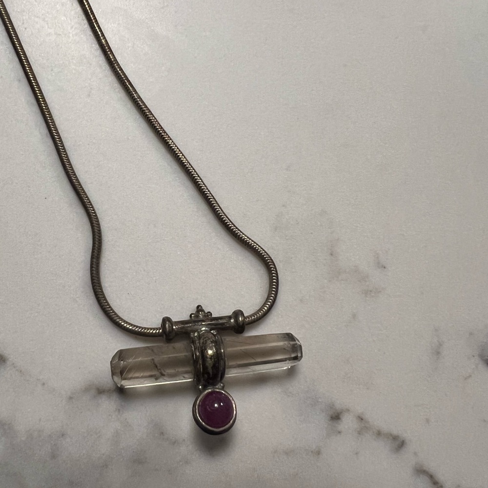 Silver and Quartz Purple Pendant Necklace
